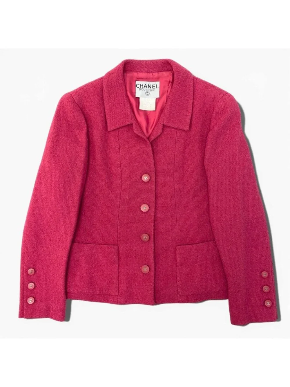 Chanel Tweed Jacket CC Logo Button 38 Pink